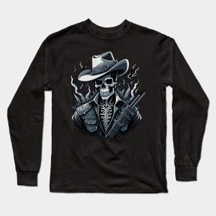 Cowboy Skull with Gun Long Sleeve T-Shirt